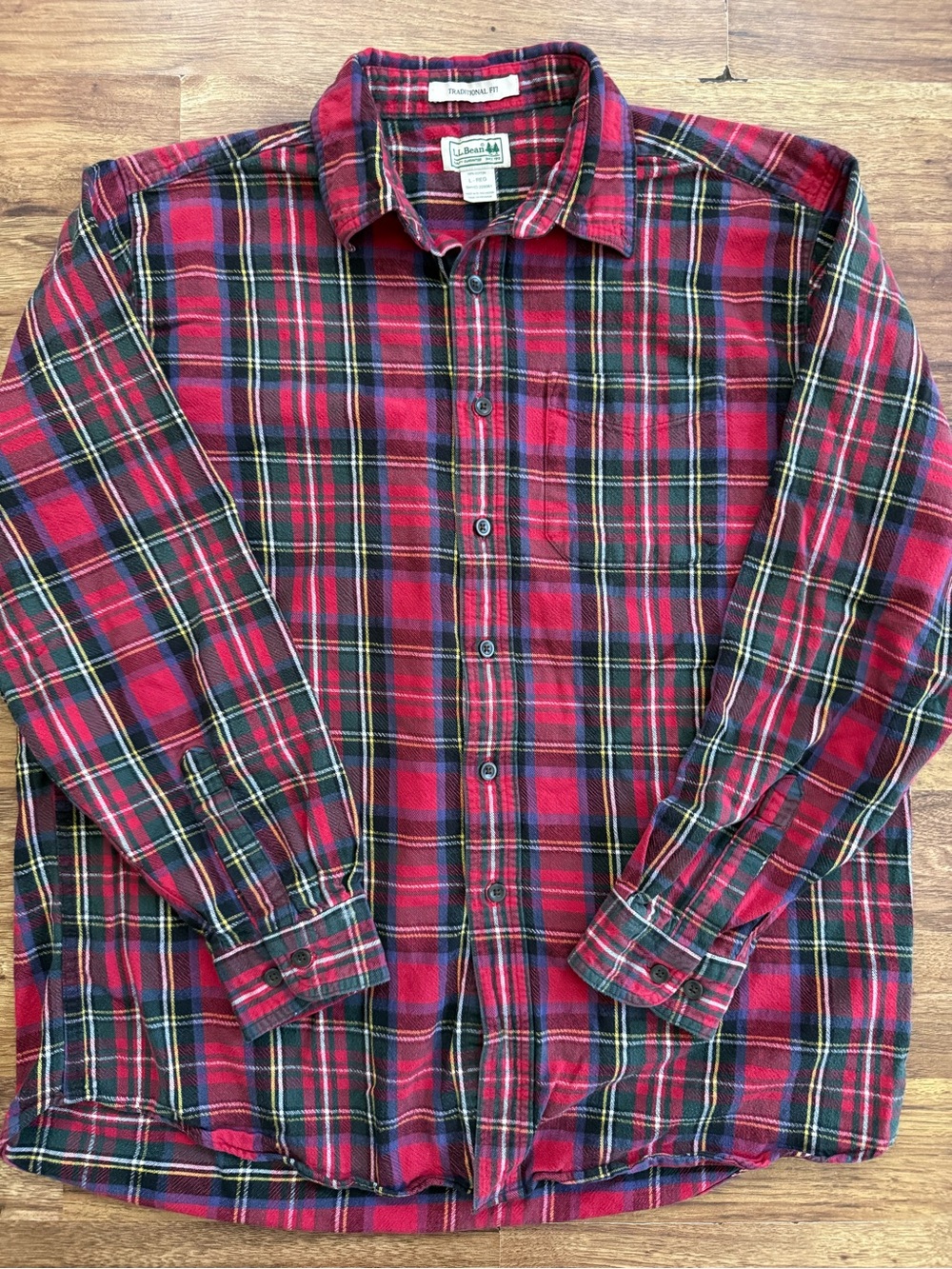 L.L. Bean Red and Green Plaid Button-Down Shirt - Picture 1 of 8